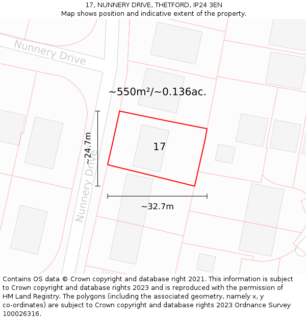 17, NUNNERY DRIVE, THETFORD, IP24 3EN: Plot and title map