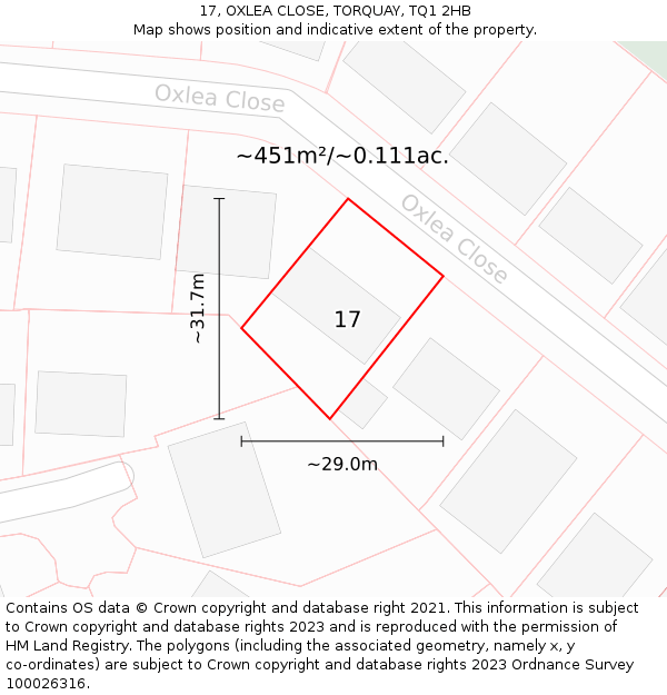 17, OXLEA CLOSE, TORQUAY, TQ1 2HB: Plot and title map