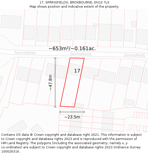17, SPRINGFIELDS, BROXBOURNE, EN10 7LX: Plot and title map
