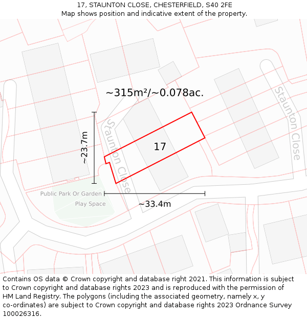 17, STAUNTON CLOSE, CHESTERFIELD, S40 2FE: Plot and title map
