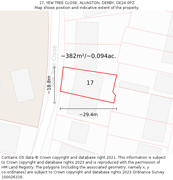 17, YEW TREE CLOSE, ALVASTON, DERBY, DE24 0PZ: Plot and title map