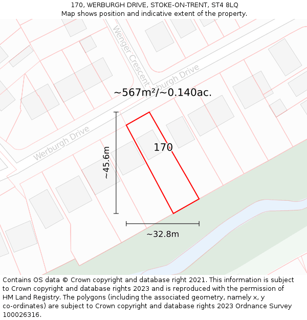 170, WERBURGH DRIVE, STOKE-ON-TRENT, ST4 8LQ: Plot and title map
