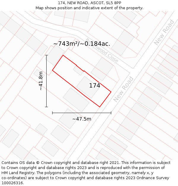 174, NEW ROAD, ASCOT, SL5 8PP: Plot and title map