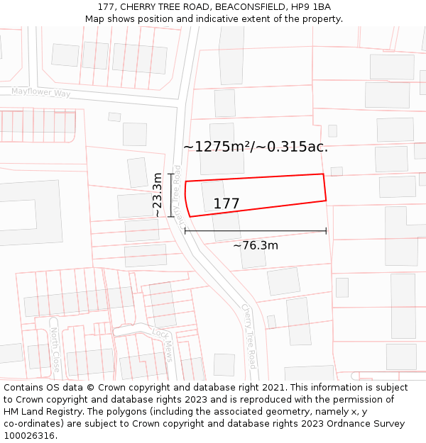 177, CHERRY TREE ROAD, BEACONSFIELD, HP9 1BA: Plot and title map