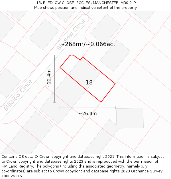 18, BLEDLOW CLOSE, ECCLES, MANCHESTER, M30 9LP: Plot and title map