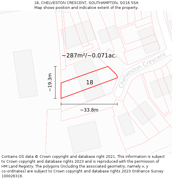 18, CHELVESTON CRESCENT, SOUTHAMPTON, SO16 5SA: Plot and title map