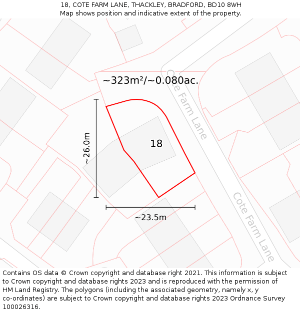 18, COTE FARM LANE, THACKLEY, BRADFORD, BD10 8WH: Plot and title map