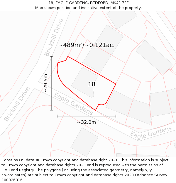 18, EAGLE GARDENS, BEDFORD, MK41 7FE: Plot and title map