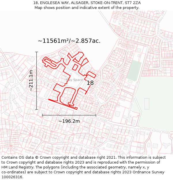 18, ENGLESEA WAY, ALSAGER, STOKE-ON-TRENT, ST7 2ZA: Plot and title map