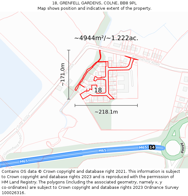 18, GRENFELL GARDENS, COLNE, BB8 9PL: Plot and title map