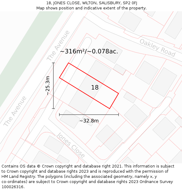 18, JONES CLOSE, WILTON, SALISBURY, SP2 0FJ: Plot and title map