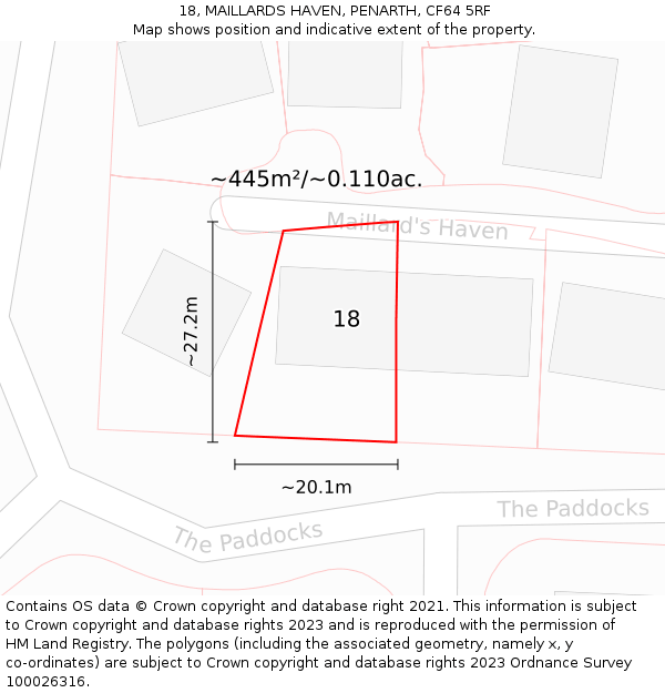 18, MAILLARDS HAVEN, PENARTH, CF64 5RF: Plot and title map