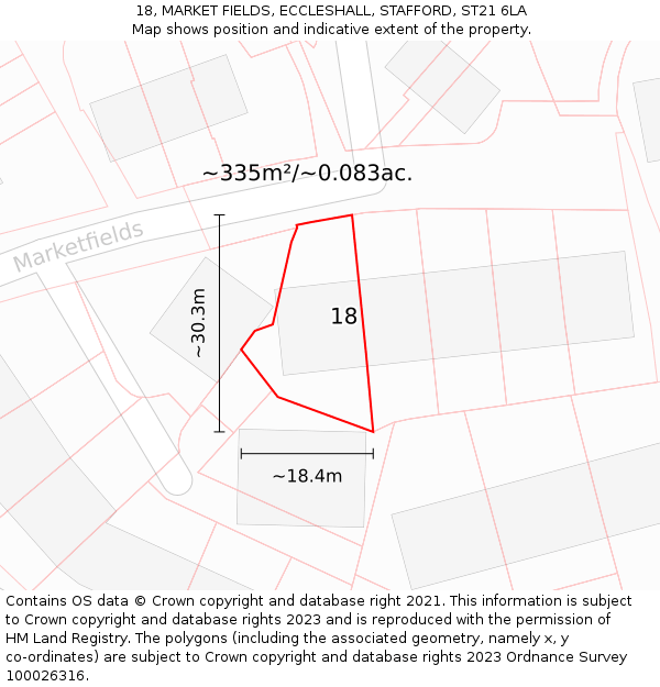 18, MARKET FIELDS, ECCLESHALL, STAFFORD, ST21 6LA: Plot and title map