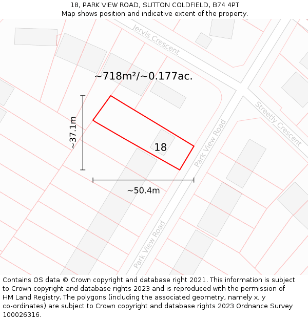 18, PARK VIEW ROAD, SUTTON COLDFIELD, B74 4PT: Plot and title map