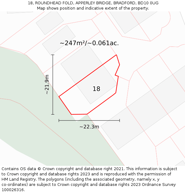 18, ROUNDHEAD FOLD, APPERLEY BRIDGE, BRADFORD, BD10 0UG: Plot and title map