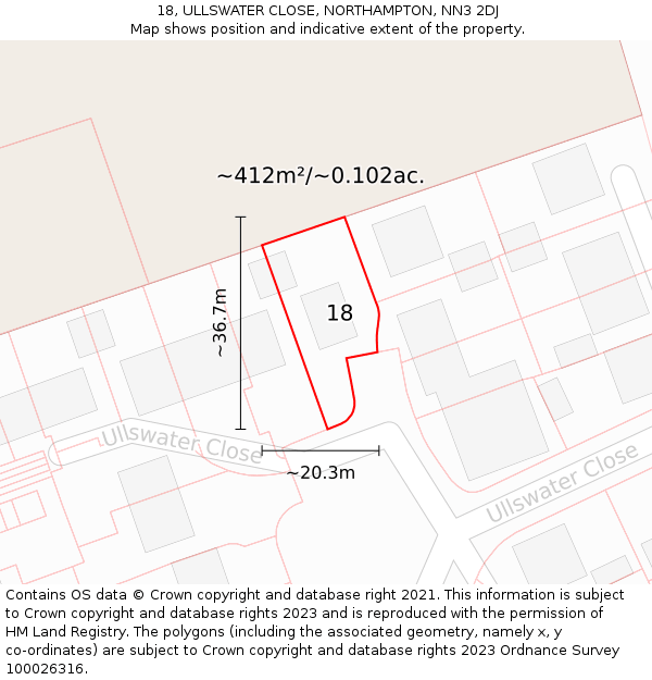 18, ULLSWATER CLOSE, NORTHAMPTON, NN3 2DJ: Plot and title map