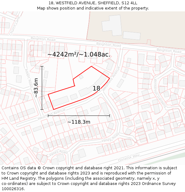 18, WESTFIELD AVENUE, SHEFFIELD, S12 4LL: Plot and title map