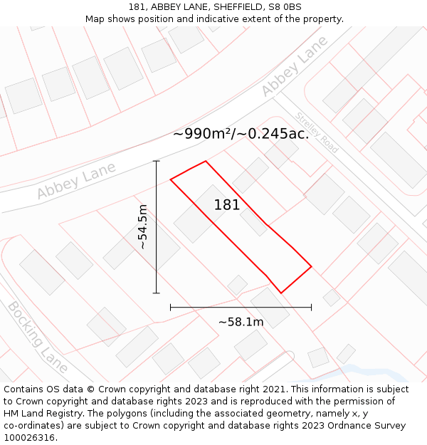 181, ABBEY LANE, SHEFFIELD, S8 0BS: Plot and title map