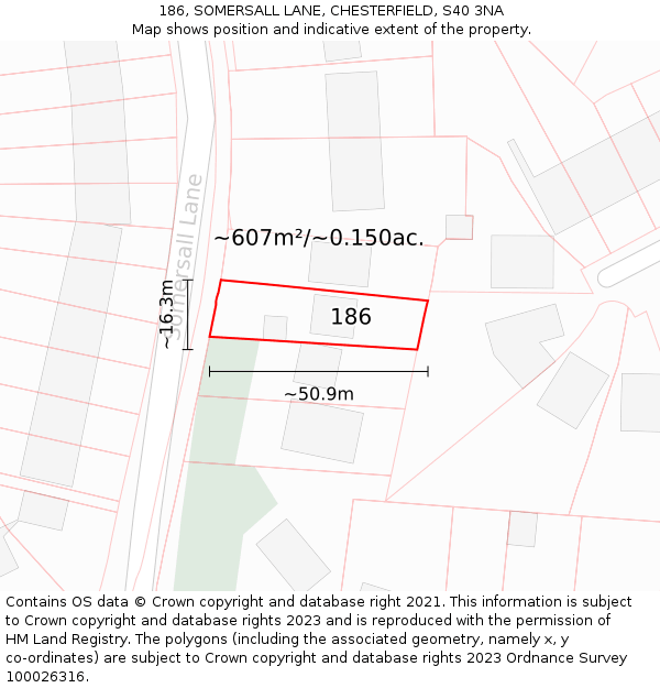 186, SOMERSALL LANE, CHESTERFIELD, S40 3NA: Plot and title map