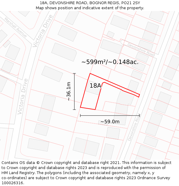 18A, DEVONSHIRE ROAD, BOGNOR REGIS, PO21 2SY: Plot and title map