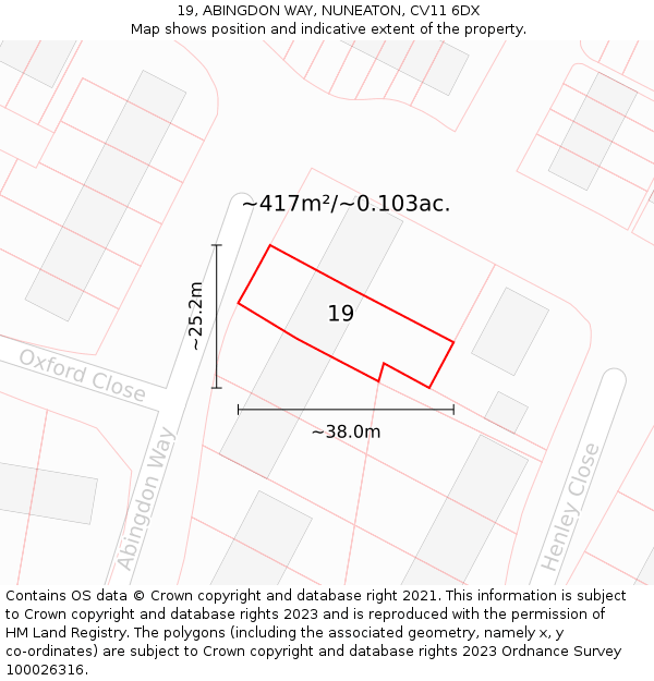 19, ABINGDON WAY, NUNEATON, CV11 6DX: Plot and title map