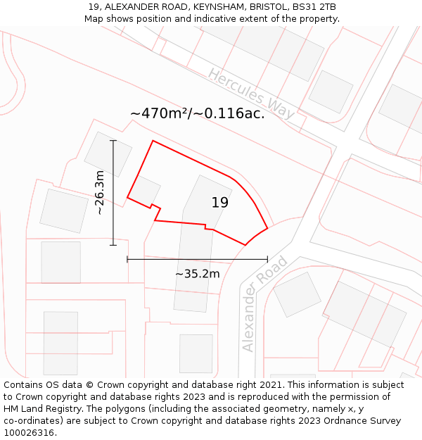 19, ALEXANDER ROAD, KEYNSHAM, BRISTOL, BS31 2TB: Plot and title map
