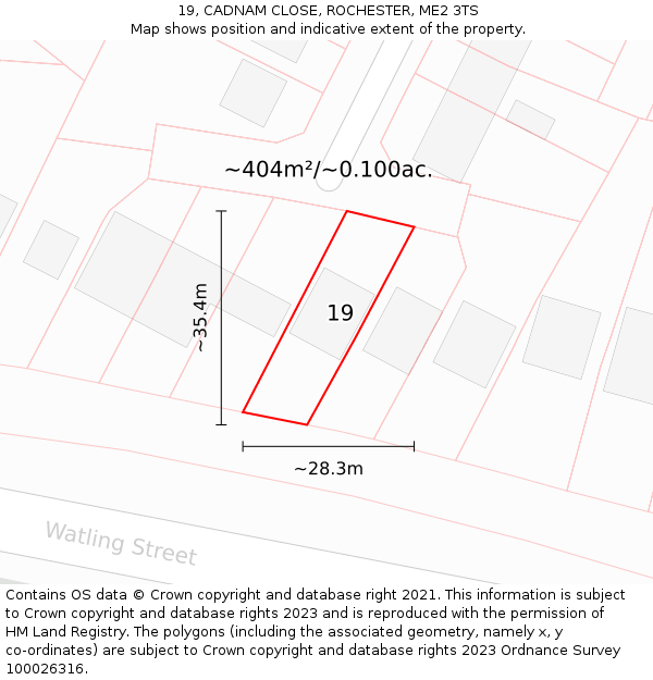 19, CADNAM CLOSE, ROCHESTER, ME2 3TS: Plot and title map