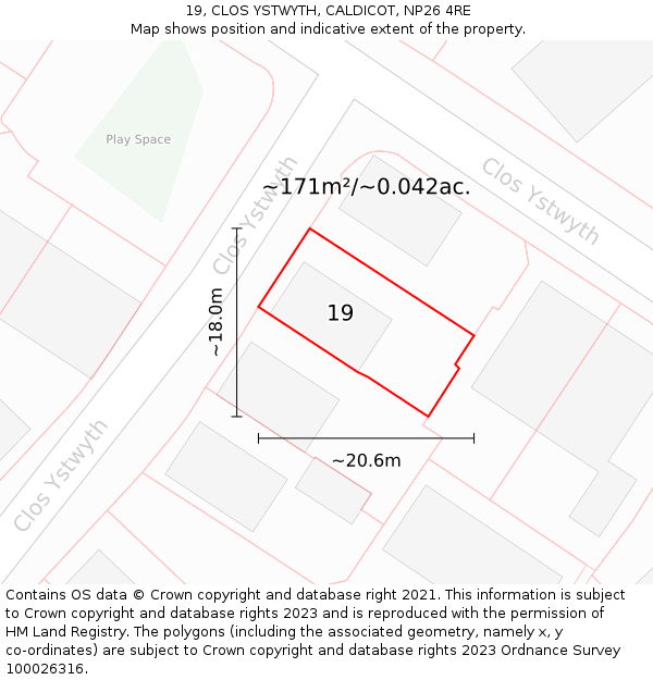 19, CLOS YSTWYTH, CALDICOT, NP26 4RE: Plot and title map