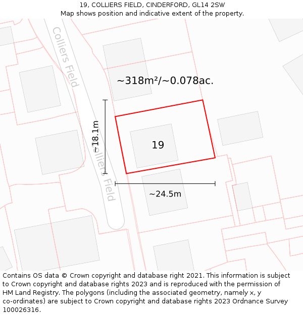 19, COLLIERS FIELD, CINDERFORD, GL14 2SW: Plot and title map
