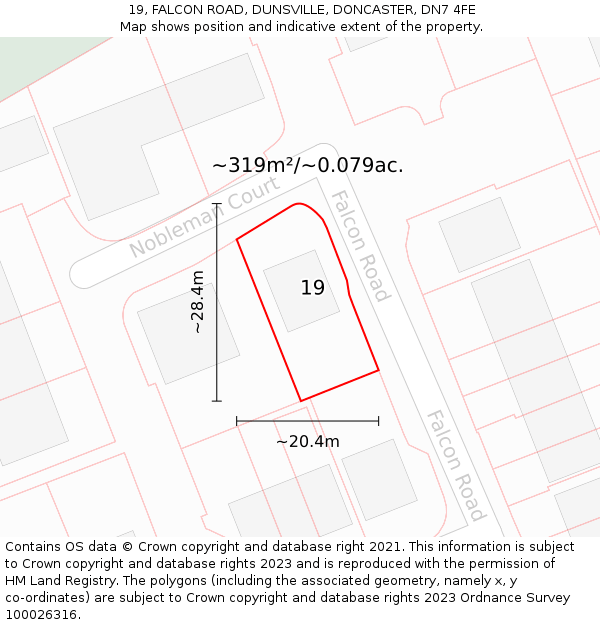 19, FALCON ROAD, DUNSVILLE, DONCASTER, DN7 4FE: Plot and title map