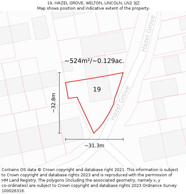 19, HAZEL GROVE, WELTON, LINCOLN, LN2 3JZ: Plot and title map