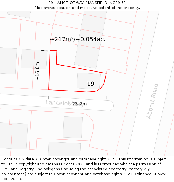 19, LANCELOT WAY, MANSFIELD, NG19 6FJ: Plot and title map
