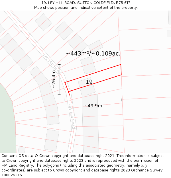 19, LEY HILL ROAD, SUTTON COLDFIELD, B75 6TF: Plot and title map