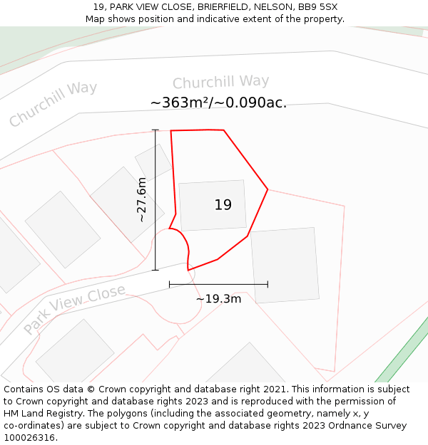 19, PARK VIEW CLOSE, BRIERFIELD, NELSON, BB9 5SX: Plot and title map
