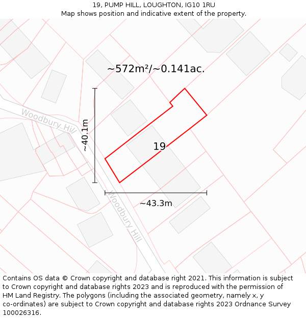 19, PUMP HILL, LOUGHTON, IG10 1RU: Plot and title map