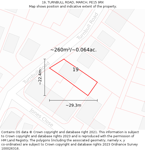 19, TURNBULL ROAD, MARCH, PE15 9RX: Plot and title map