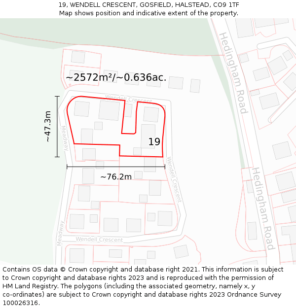 19, WENDELL CRESCENT, GOSFIELD, HALSTEAD, CO9 1TF: Plot and title map