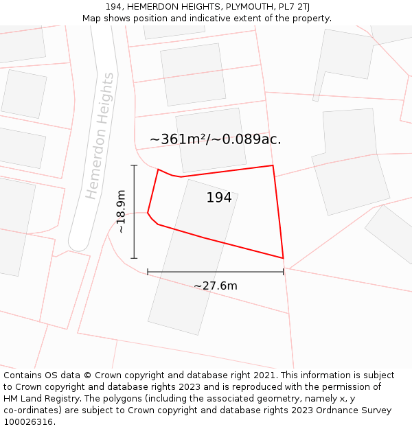 194, HEMERDON HEIGHTS, PLYMOUTH, PL7 2TJ: Plot and title map