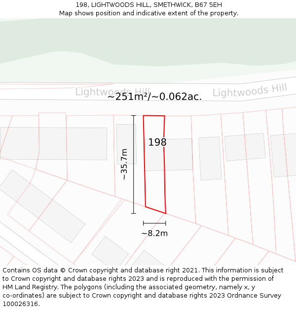 198, LIGHTWOODS HILL, SMETHWICK, B67 5EH: Plot and title map