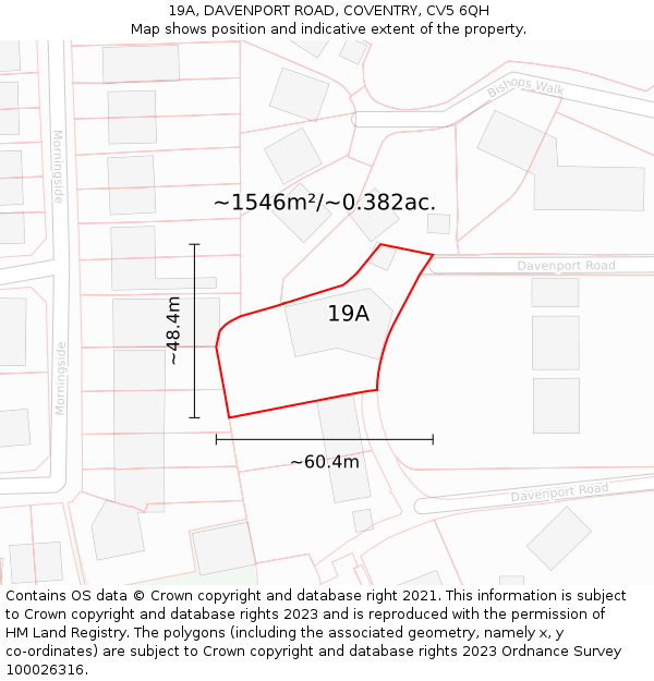 19A, DAVENPORT ROAD, COVENTRY, CV5 6QH: Plot and title map
