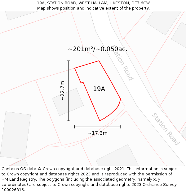 19A, STATION ROAD, WEST HALLAM, ILKESTON, DE7 6GW: Plot and title map