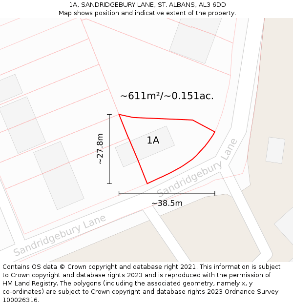 1A, SANDRIDGEBURY LANE, ST. ALBANS, AL3 6DD: Plot and title map