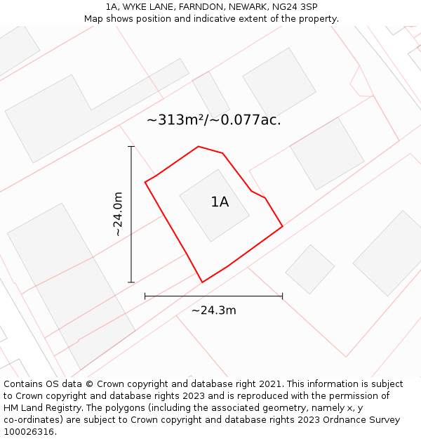 1A, WYKE LANE, FARNDON, NEWARK, NG24 3SP: Plot and title map