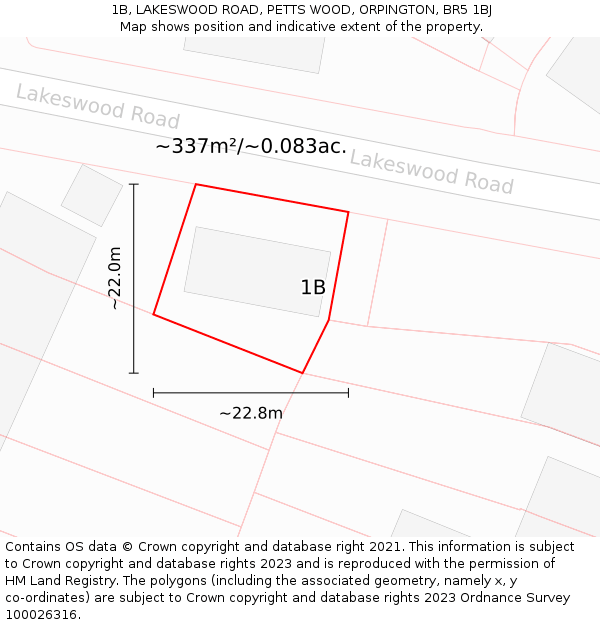 1B, LAKESWOOD ROAD, PETTS WOOD, ORPINGTON, BR5 1BJ: Plot and title map