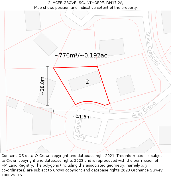 2, ACER GROVE, SCUNTHORPE, DN17 2AJ: Plot and title map
