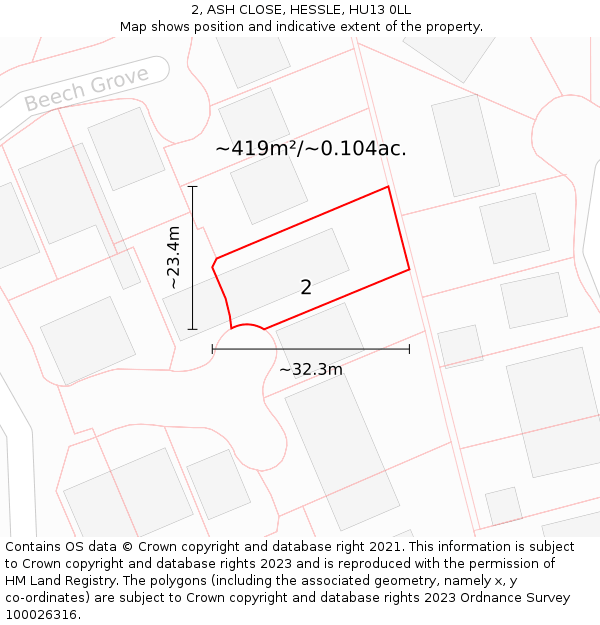 2, ASH CLOSE, HESSLE, HU13 0LL: Plot and title map