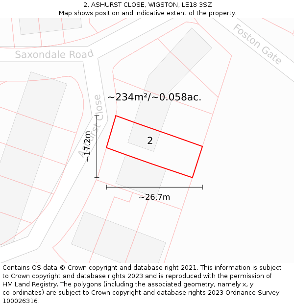 2, ASHURST CLOSE, WIGSTON, LE18 3SZ: Plot and title map