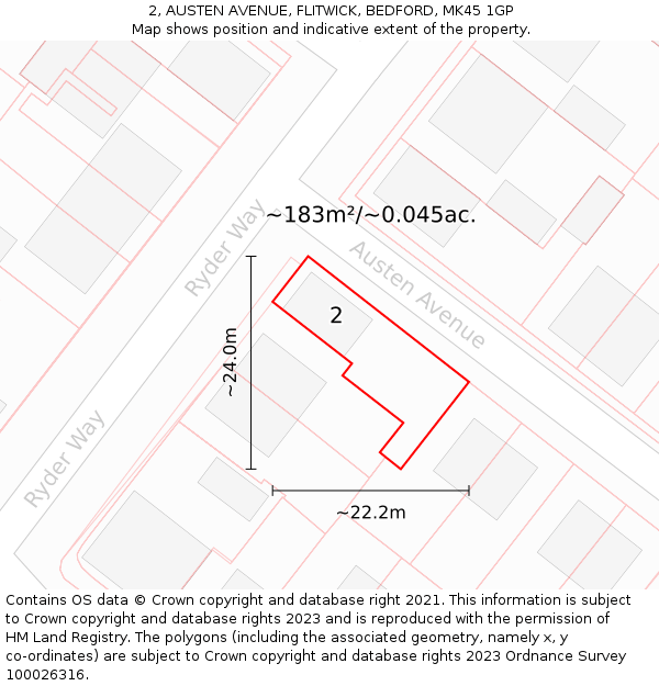 2, AUSTEN AVENUE, FLITWICK, BEDFORD, MK45 1GP: Plot and title map