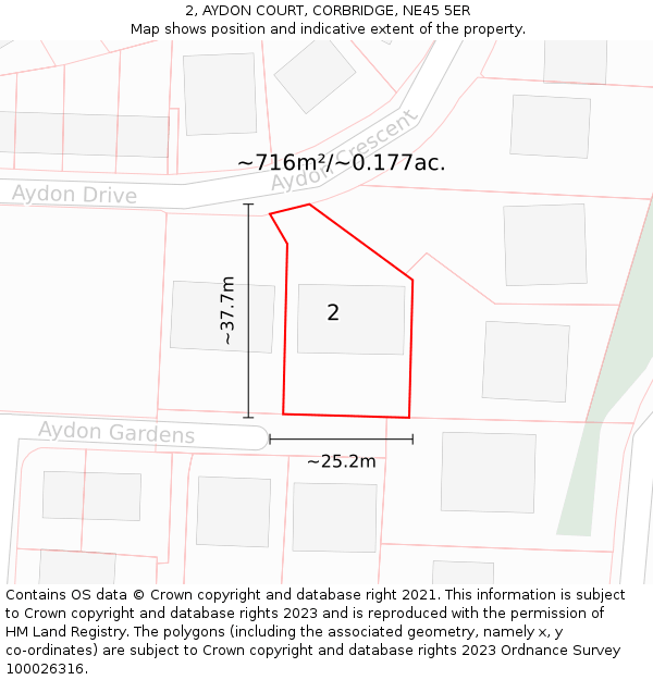 2, AYDON COURT, CORBRIDGE, NE45 5ER: Plot and title map