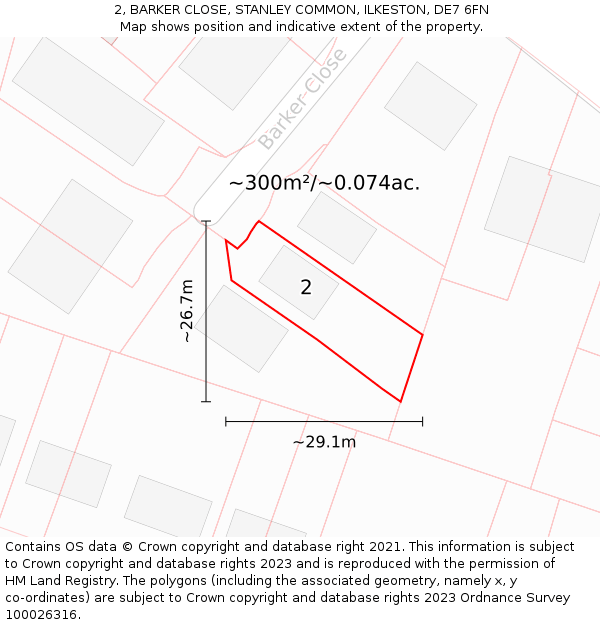2, BARKER CLOSE, STANLEY COMMON, ILKESTON, DE7 6FN: Plot and title map